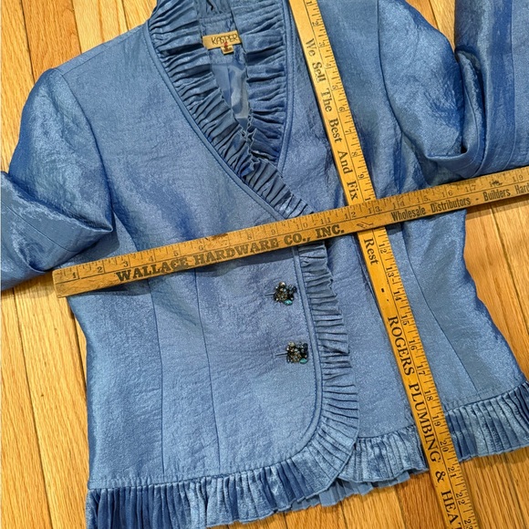 Blue Ruffled Women's Jacket Beaded Buttons & matching tank set wedding guest - Picture 6 of 8